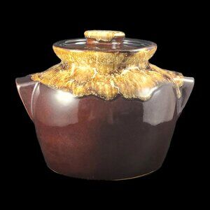 Vintage Brown Drip Glaze Bean Pot Crock Hull Hall McCoy Roseville Vtg Pottery 9"
